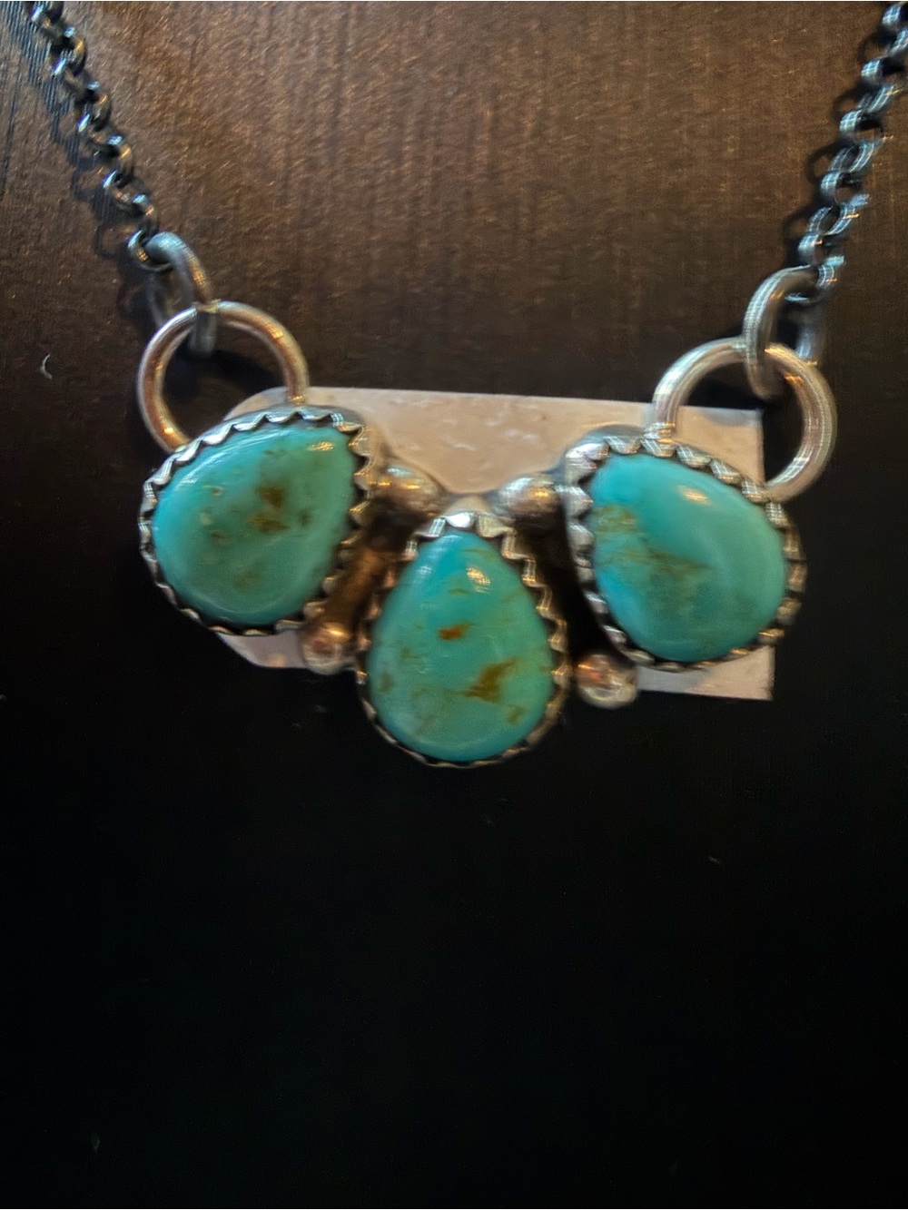 Myra Benally Turquoise Teardrop Trio Necklace - Sterling Sliver Women’s Jewelry